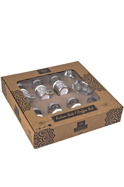 KT HOME Cup Set for 6 People - Copper Ottoman Patterned Turkish Coffee Tray Turkish Delight Cup Coffee Cup Set