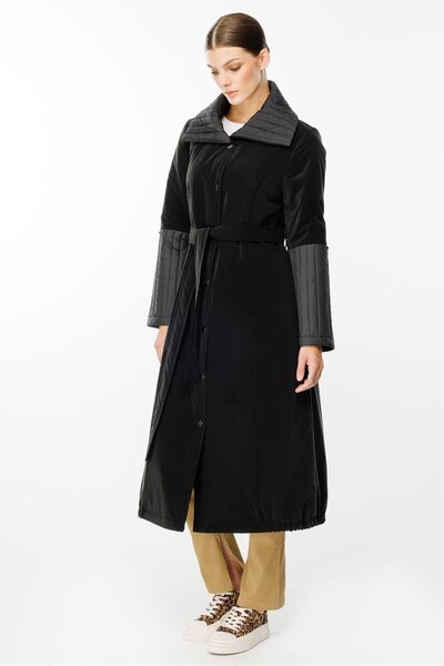 Micca Ray Kapitone Detaylı Özel Mat Kumaş İçi Dolgulu Spor Manto Kaban-Siyah