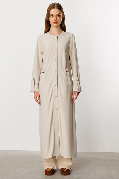 Micca Özel Dökümlü Kumaş Aksesuarlı Kap/ Ferace -Taş