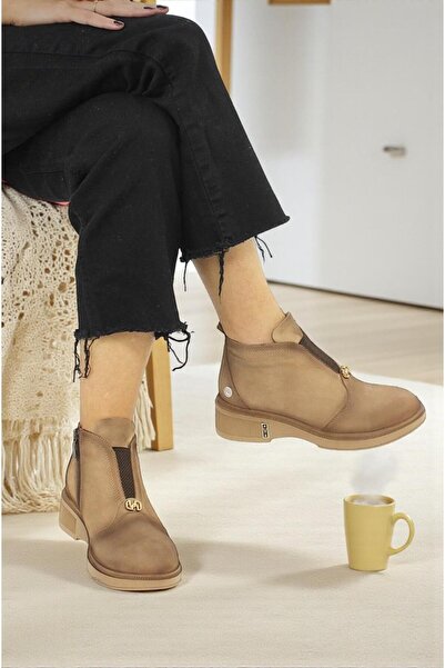 Mammamia D25Kb-8085 Beige Genuine Leather Full Orthopedic Daily Women's Boots