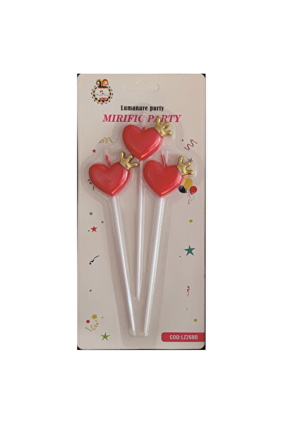 Mirific Party Set of 3 cake candles, red and gold, 3 cm, heart