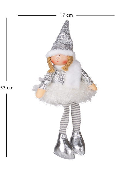 Herdekora Χριστουγεννιάτικο Στολίδι, Φιγούρα Καθιστός Νεράιδας, Ασημί - 17x53 εκ.