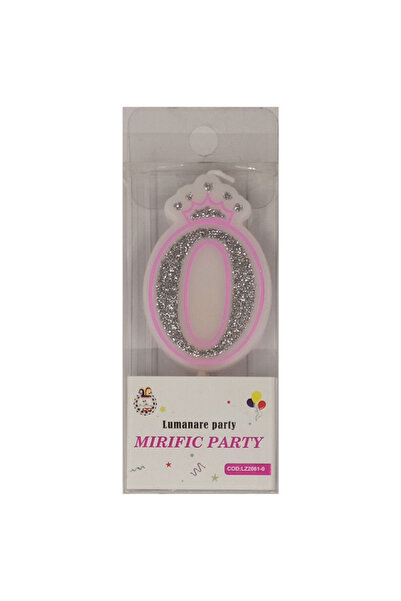 Mirific Party Pink and silver glitter cake candle, 6 cm, number 0