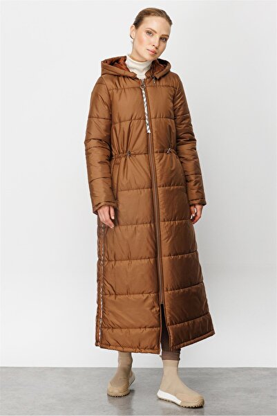 Micca Özel Garni Detaylı Tüm Beden Kapitone Dolgu Spor Manto Kaban-Toprak