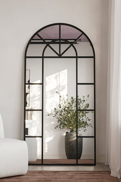 Marsah Home Καθρέφτης Τοίχου με Αψιδωτό Μαύρο Ματ Μεταλλικό Πλαίσιο 160x80 Εκ.