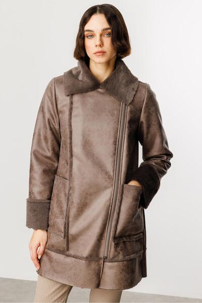 Micca Crok Suni Deri ve İçi Soft Kürk Kaplı Spor Kaban-Vizon