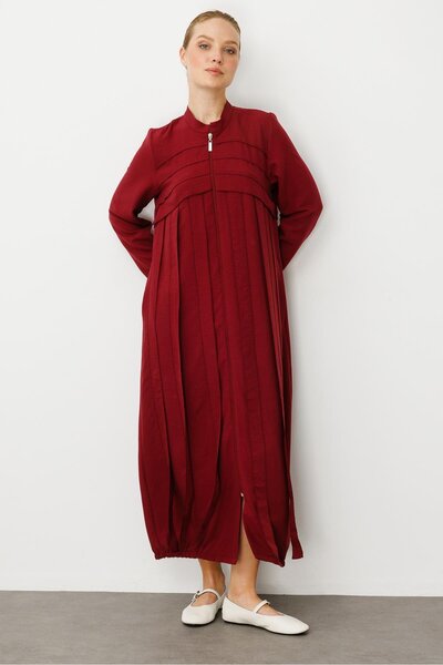 Micca Rouge/ S Parça El İşi Dikiş Detaylı Elbise / Kap-Bordo