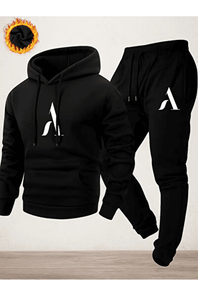 ALEYZA MODA طقم رياضي رجالي بسيط بحرف 'أ' مطبوع بغطاء رأس