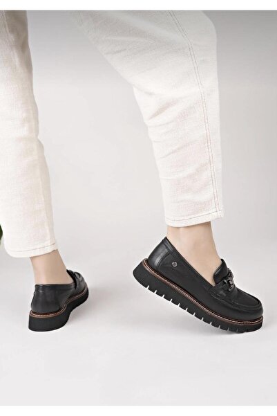 Mammamia D25Ka-3240 Black Genuine Leather Full Orthopedic Women's Casual Daily Shoes