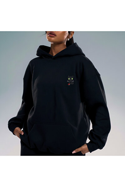 BRF Collection هوديي أسود للجنسين قصة فضفاضة Night Fury Minimal