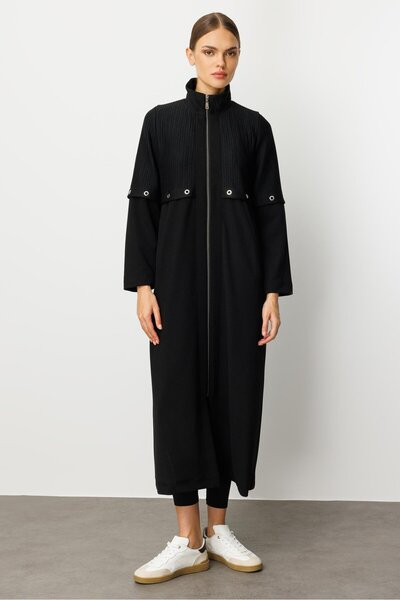 Micca OTTO VE KREP DOKU MİX ASTARLI ALLER GARNİ AKS DETAYLI MEVSİMLİK ZAMANSIZ TRENCH/KAP-Siyah