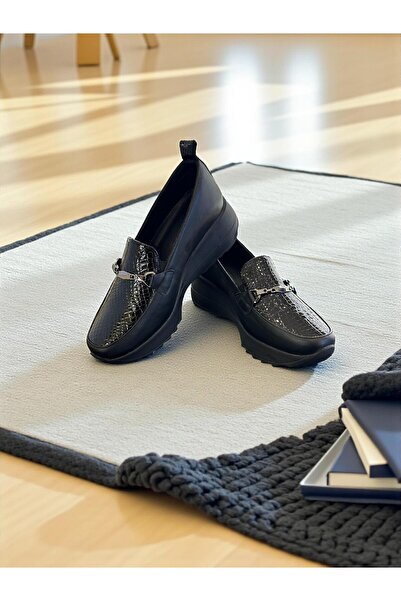 Mammamia D25KA-3565 Siyah Msr Hakiki Deri Tam Ortopedik Kadın Casual Günlük A...