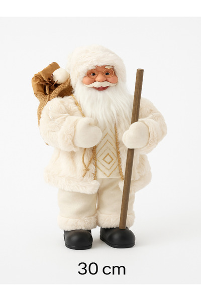 party mix Noel Baba Figürü 30 cm - Beyaz Peluş Kıyafetli Dekoratif Yılbaşı Sü...