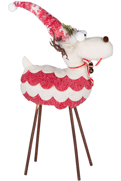 Herdekora Christmas Ornament, Deer, Red-White - Wooden Legs, 36X56 cm