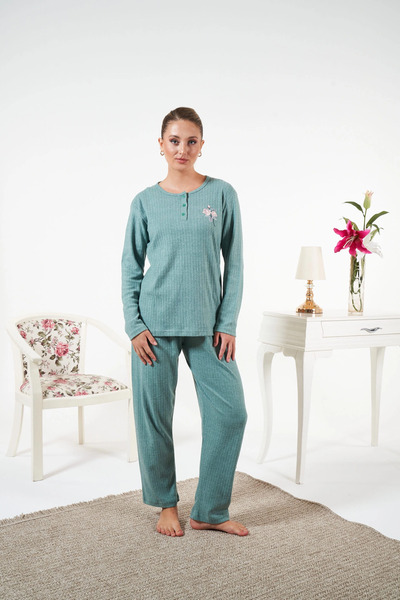 Modestia Estiva 25330 Interlock Ş Fleece-Lined Pajama Set - Green - 2XL