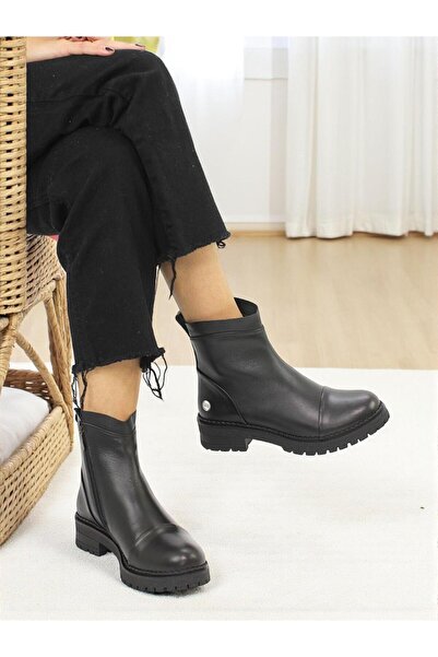 Mammamia D25Kb-1665 Black Genuine Leather Full Orthopedic Daily Women's Boots