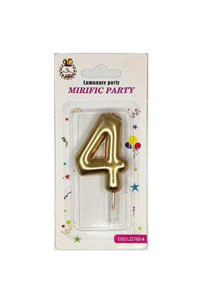 Mirific Party Cake candle, metallic gold, 6 cm, number 4