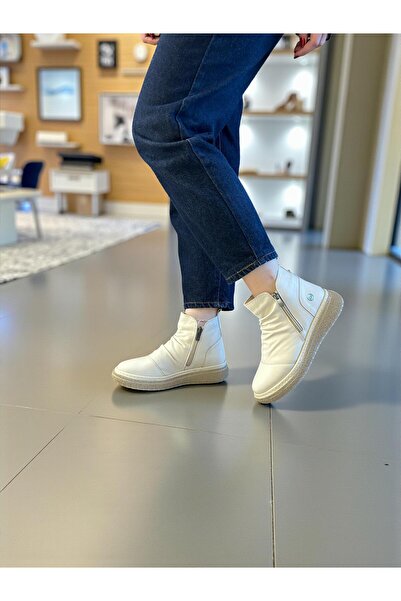 Mammamia D25Kb-1005 Bone Color Genuine Leather Full Orthopedic Daily Women's Boots