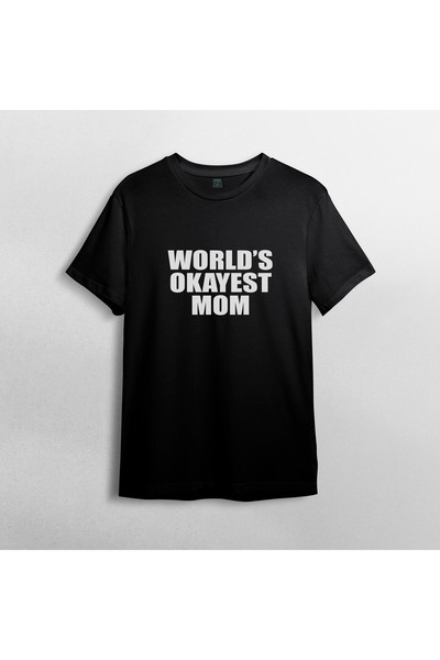 Pixxa World's Okayest Mom Mother's Day Mom Unisex 100% Cotton Crew Neck T-Shirt