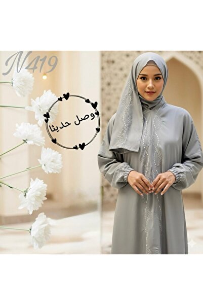 STAYILK DRESSES Elegant gray prayer robe with a modest design that combines simplicity and luxury
