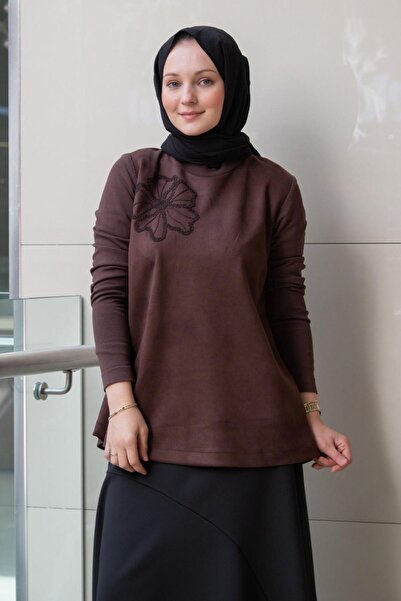 Nuss Floral Embroidered Sleeves Knitwear Nubuck Tunic