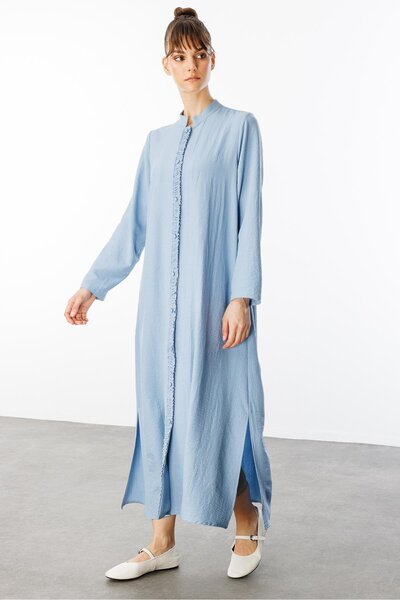 Micca HM Büzgü Detay Ön Pat ve Sırt Alleri İpekçe Doku Spor Zamansız Kap/ Ferace-Mavi