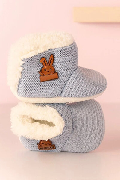 TUOBEBE Premıum Örme Peluş Bebek Tüylü Kaymaz Taban Patik Panduf / Ev Botu