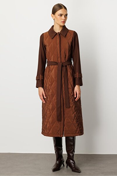 Micca Oly Cupra Kapitone Dolgulu Otto Kumaş Mix Astarlı Zamansız Kap/ Trench / Kaban-Kahve