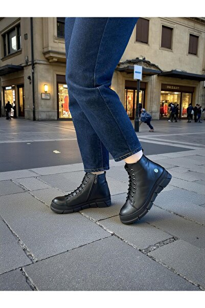 Mammamia D25KB-1935 Siyah Hakiki Deri Tam Ortopedik Günlük Kadın Bot