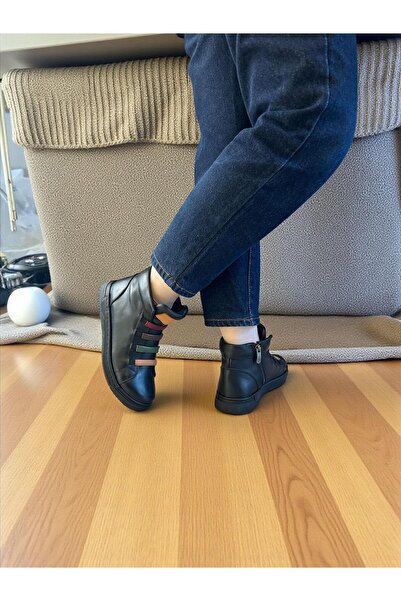 Mammamia D25Kb-1155 Black Genuine Leather Full Orthopedic Daily Women's Boots