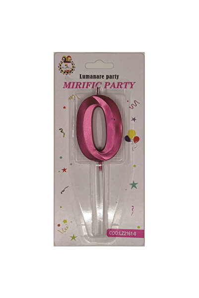 Mirific Party Cake candle, metallic pink color, 7 cm, number 0