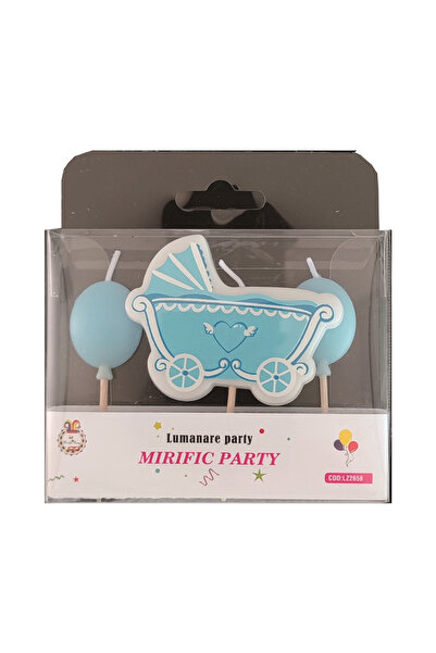 Mirific Party Set of 3 blue cake candles, 6×3 cm, baby stroller, boy
