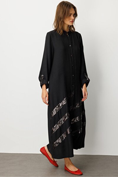 Micca MODAL (%90 DOĞAL) DÜĞME KAPAMALI VARAK GEÇİŞLİ ZAMANSIZ KAP/ FERACE-Siyah