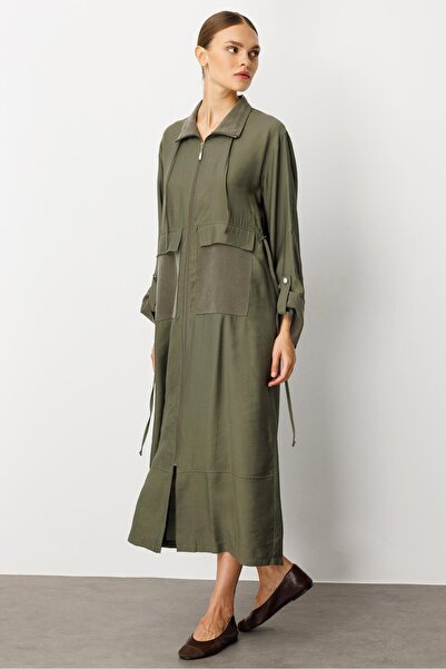 Micca Soft Modal (%90 miccell doğal ) Garni Detay Kap/ Ferace-Haki