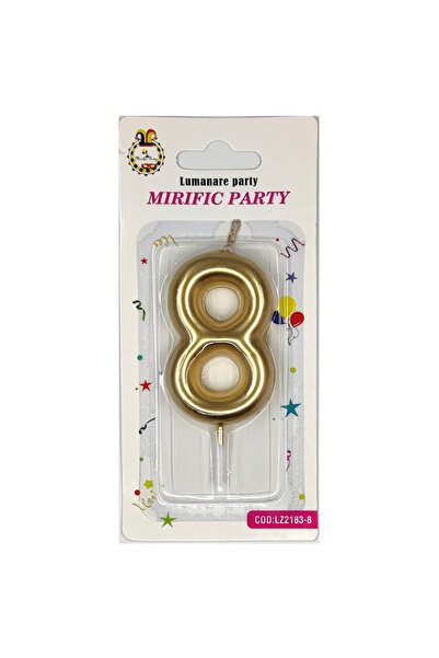 Mirific Party Cake candle, metallic gold color, 6 cm, number 8