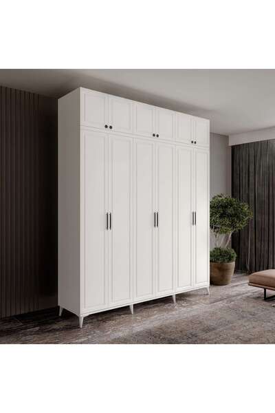 MaceraMobilya Milas 6 Kapaklı Komple MDF Ayaklı Yüklüklü Gardırop