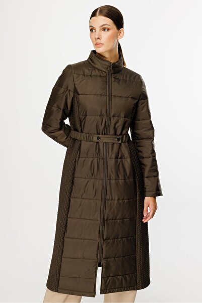 Micca Leaf İşleme Yan Esnek Kapitone Dokuma İçi Dolgulu Kaban Manto-Haki