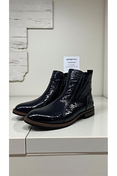 Mammamia D25Kb-8200 Navy Blue Patent Leather Genuine Leather Full Orthopedic Daily Women's Boots