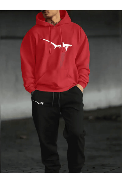 ALEYZA MODA طقم رياضي للرجال من Shark مطبوع بغطاء رأس