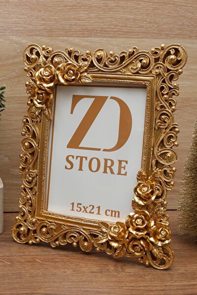 Store ZD 15x21 Lüks Fotoğraf Çerçevesi Gül Desenli GOLD Renk