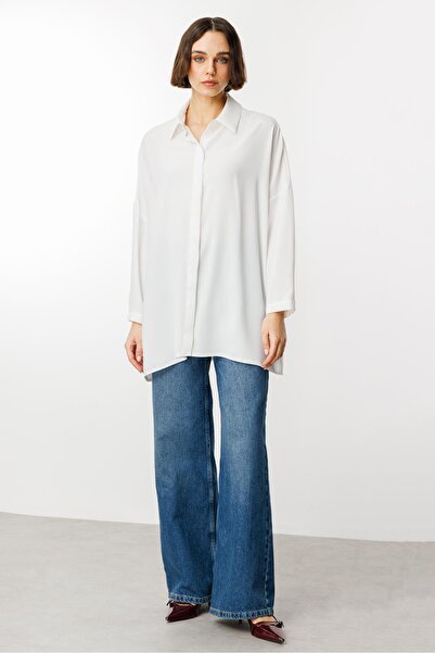 Micca Özel Kalıp Zamansız Akıcı Kumaştan Bluz Tunik-Beyaz