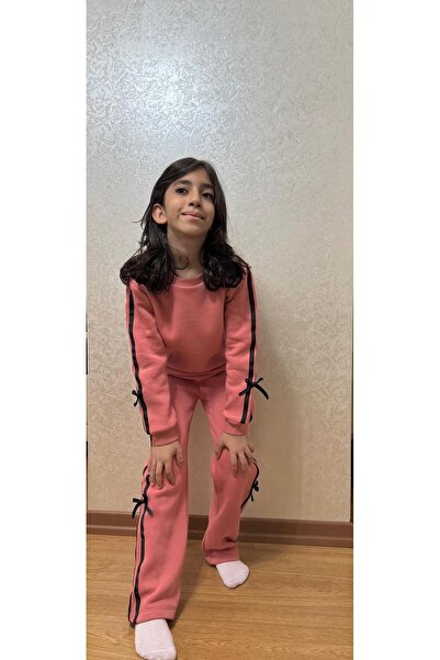 Babito Baby Girls' Striped and Bow Detail Tracksuit Set 2-10 Years