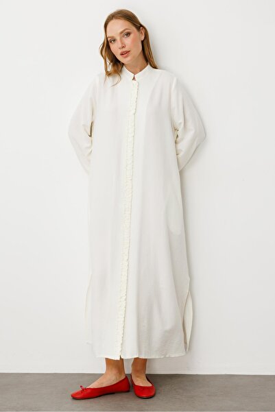 Micca HM Büzgü Detay Ön Pat ve Sırt Alleri İpekçe Doku Spor Zamansız Kap/ Ferace-Beyaz