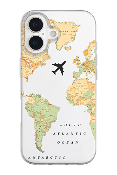 shoptocase iPhone 17 Uyumlu Eski Dünya Haritası Desenli Şeffaf Silikon Telefo...