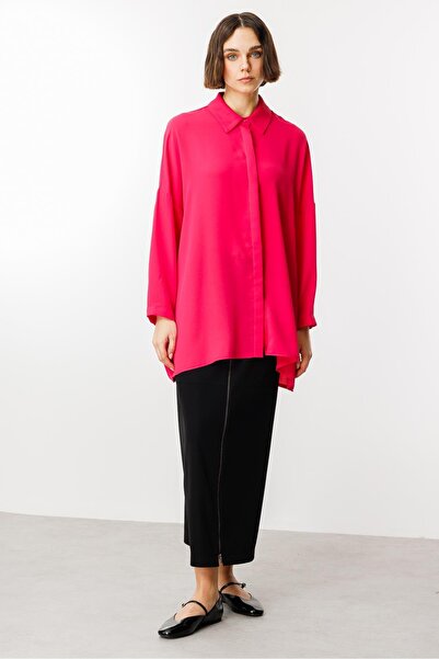 Micca Özel Kalıp Zamansız Akıcı Kumaştan Bluz Tunik-Pembe