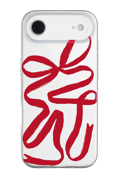 shoptocase iPhone 17 Air Compatible Red Ribbon Patterned Transparent Silicone...