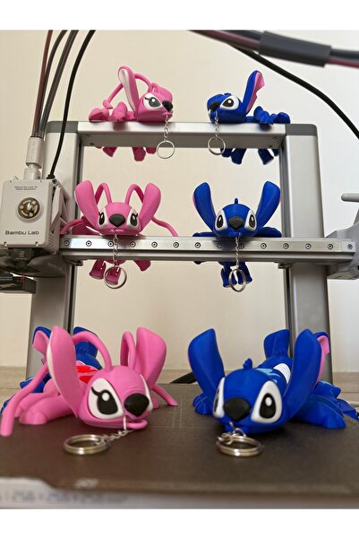 NC3DLAZER 3D Stitch & Angel Anahtarlık Figür Seti – Sevimli Çift Model