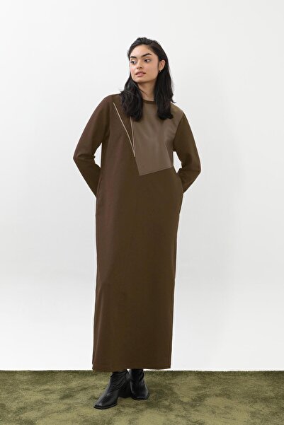 Puane Women's Zipper and Leather Detailed Asymmetrical Dress -12656Elb