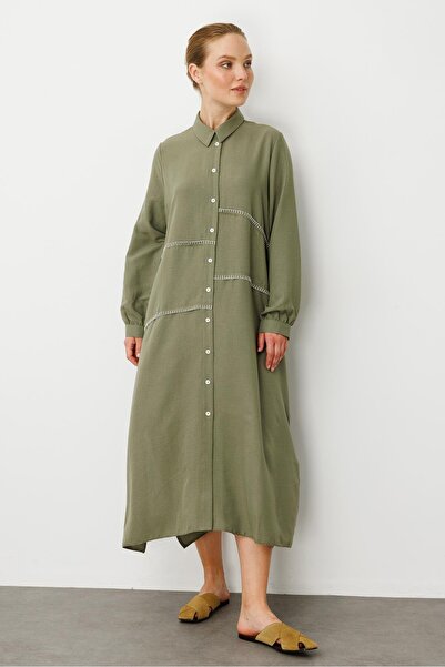 Micca Chooban Dikiş Detaylı İpekçe Kumaş Konforlu Kap Ferace-Haki