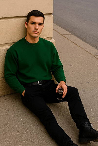 COMBİNE MİCHAİL Men's Relax Fit Winter Z.Green Basic Sweater